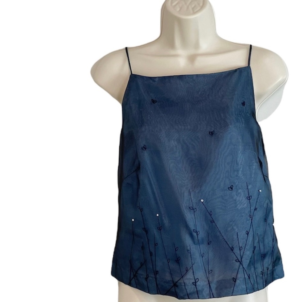 Randi May Collection Embroidered Flowers Sheer Overlay Top